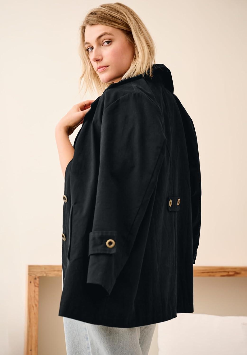 image:imageellos Plus Size Button Front Denim ALine JacketBlack