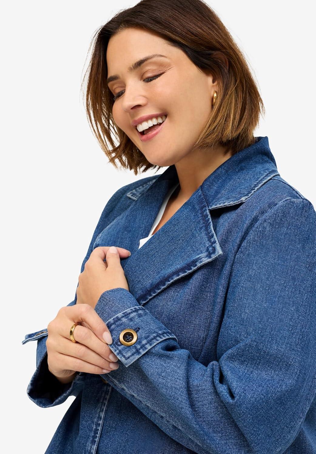 image:imageellos Plus Size Button Front Denim ALine JacketStonewash