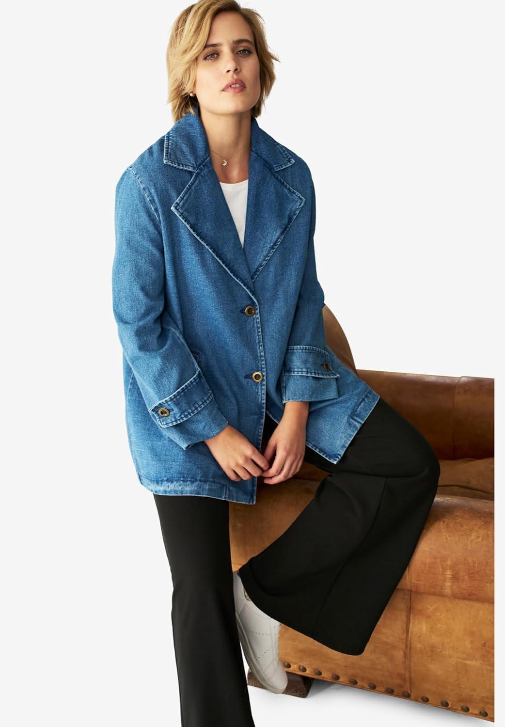 image:imageellos Plus Size Button Front Denim ALine JacketStonewash