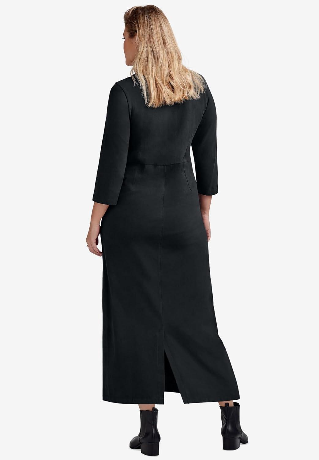 image:imageellos Plus Size Cotton Spandex Crew Neck 34 Sleeve Maxi DressBlack