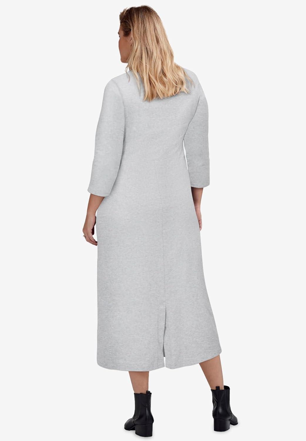image:imageellos Plus Size Cotton Spandex Crew Neck 34 Sleeve Maxi DressHeather Grey