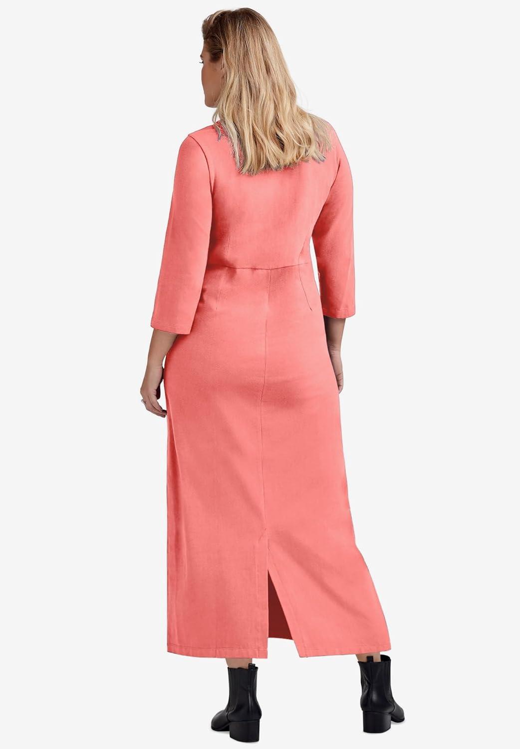 image:imageellos Plus Size Cotton Spandex Crew Neck 34 Sleeve Maxi DressSweet Coral