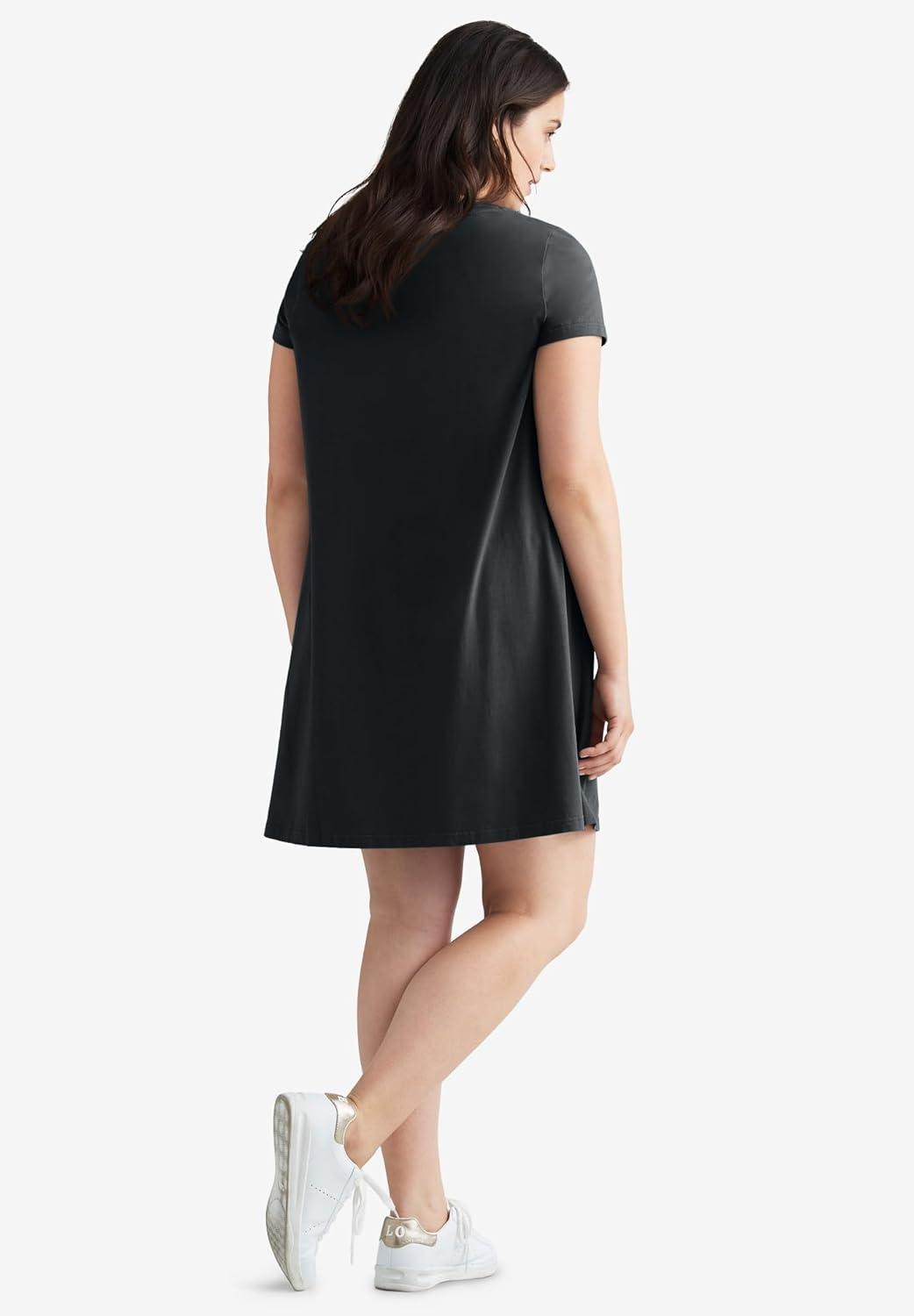 image:imageellos Plus Size Cotton Spandex Scoop Neck Short Sleeve A Line Tee DressFig