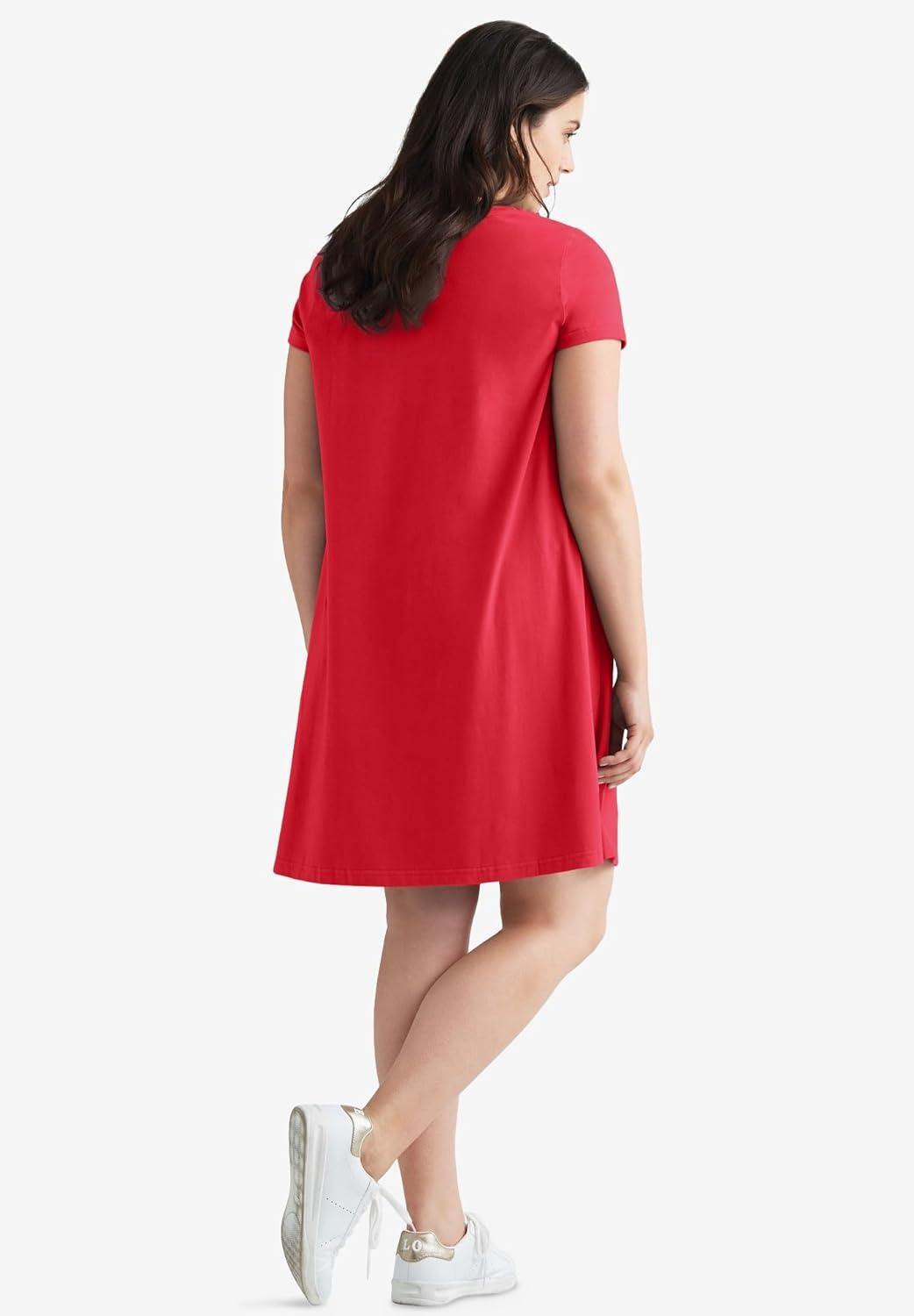 image:imageellos Plus Size Cotton Spandex Scoop Neck Short Sleeve A Line Tee DressFig