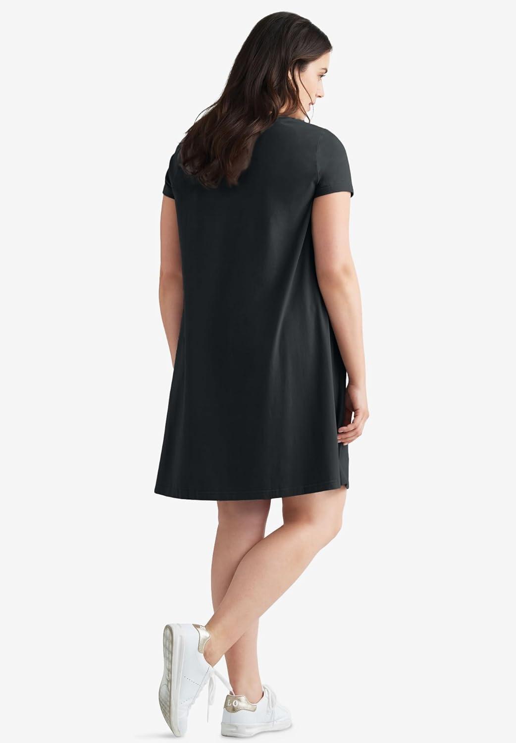image:imageellos Plus Size Cotton Spandex Scoop Neck Short Sleeve A Line Tee DressFig