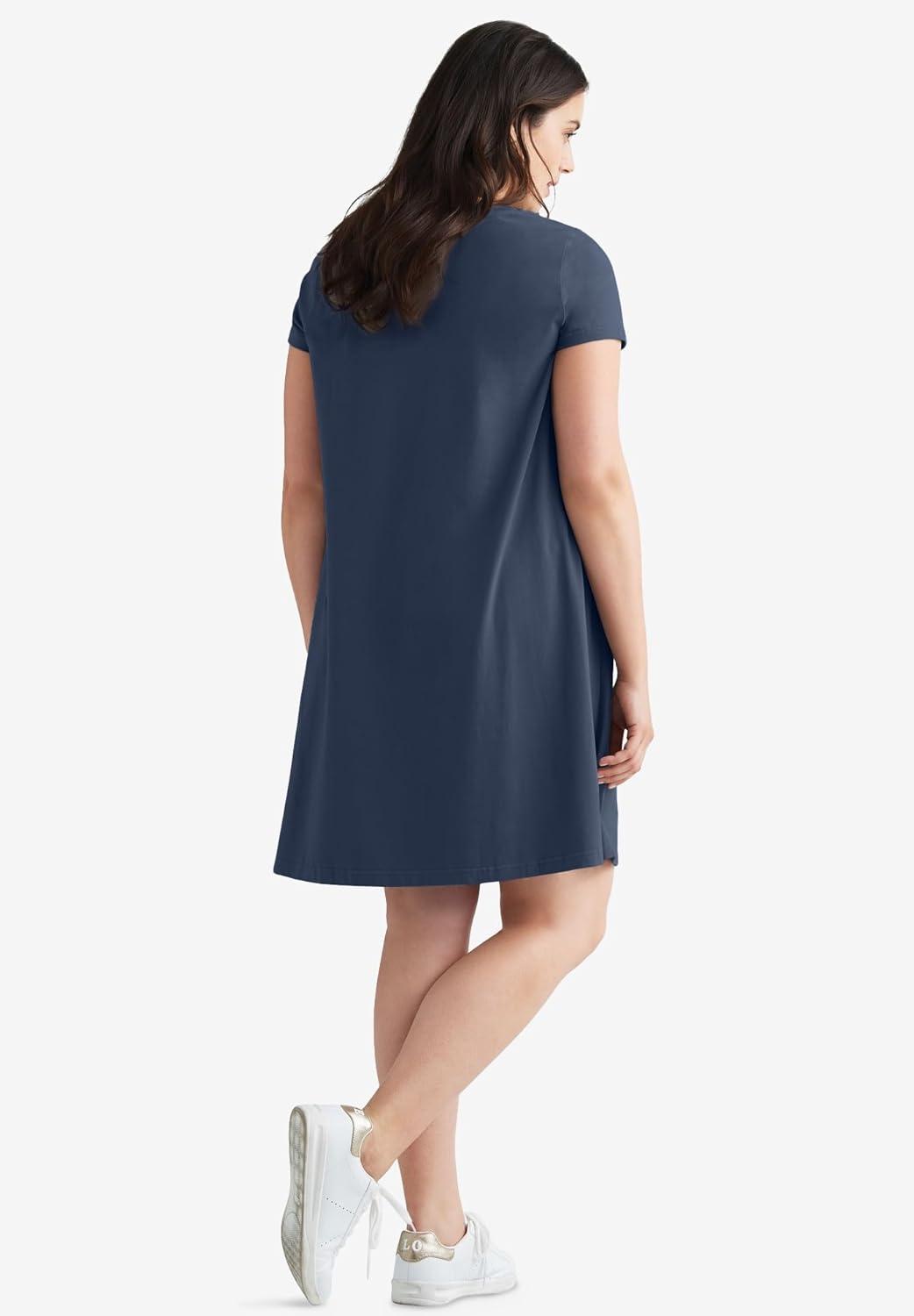 image:imageellos Plus Size Cotton Spandex Scoop Neck Short Sleeve A Line Tee DressFig