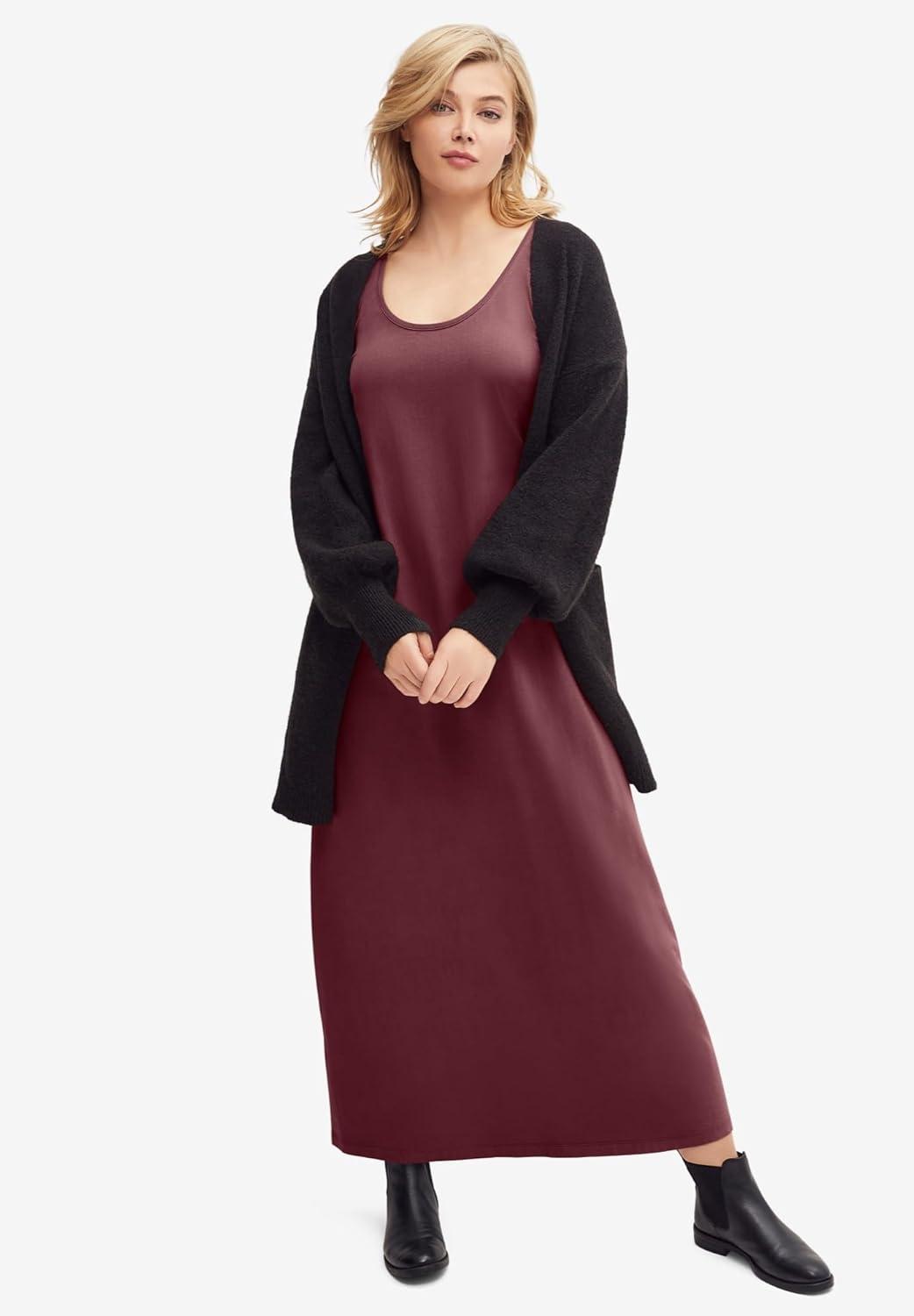 image:imageellos Plus Size Cotton Spandex Scoop Neck Sleeveless A Line Maxi DressChili Red