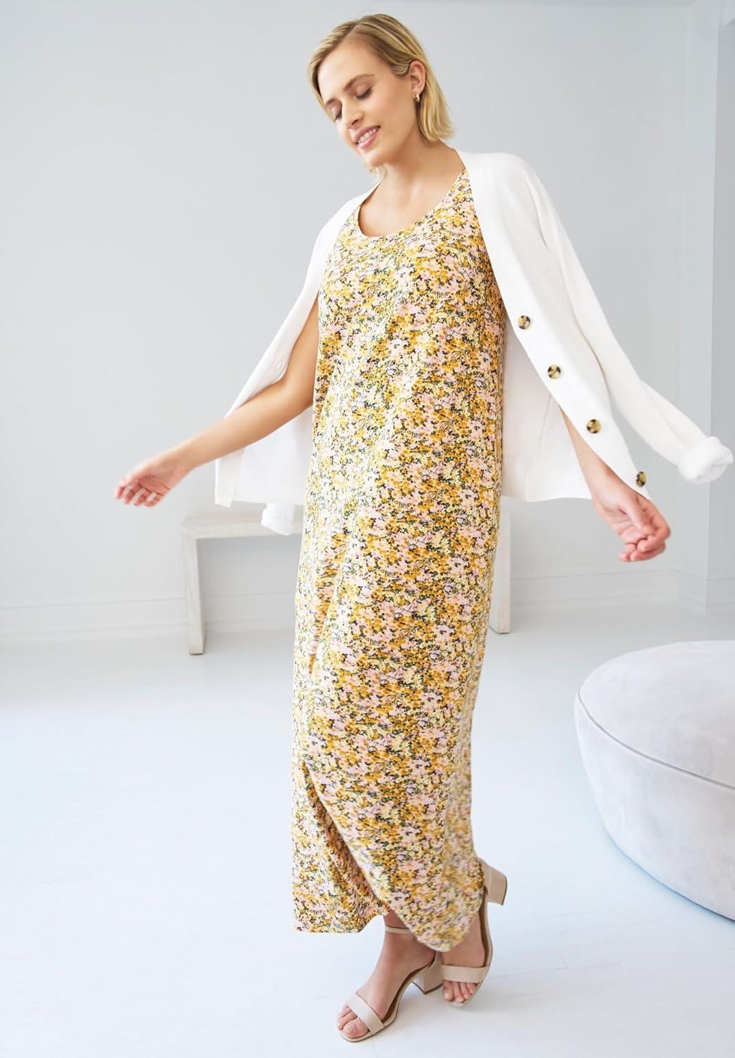 image:imageellos Plus Size Cotton Spandex Scoop Neck Sleeveless A Line Maxi DressDesert Green