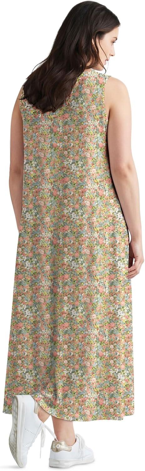 image:imageellos Plus Size Cotton Spandex Scoop Neck Sleeveless A Line Maxi DressGrey Spruce Ditsy Floral