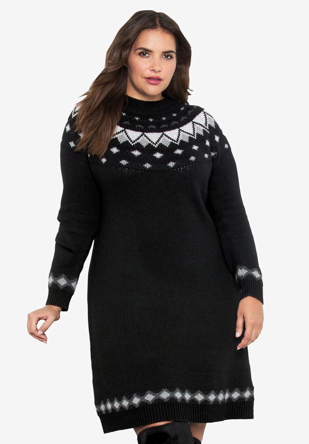 image:imageellos Plus Size Fair Isle Sweater DressHeather Charcoal