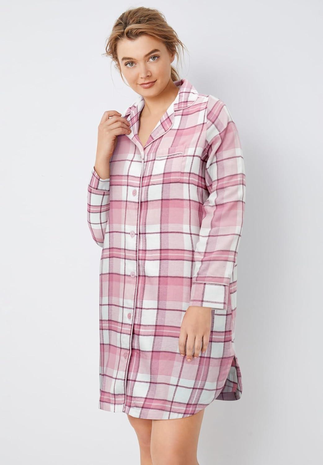 image:imageellos Plus Size Flannel Sleep ShirtDelicate Pink Plaid