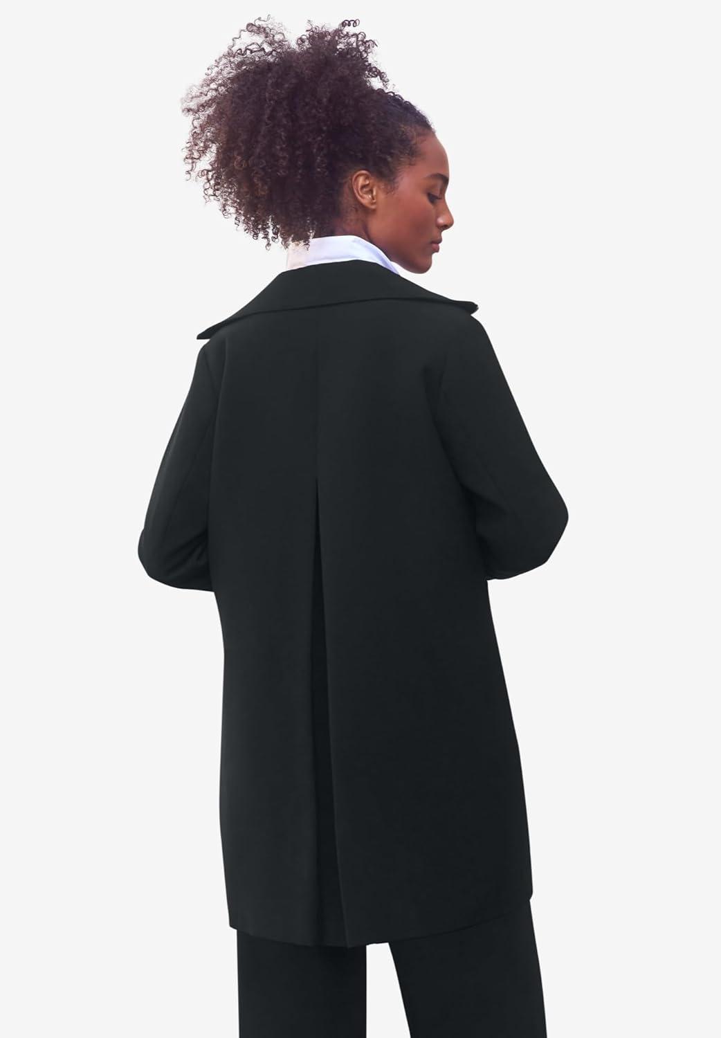 image:imageellos Plus Size Stretch Crepe Zip Front A Line Back Pleat CoatNavy