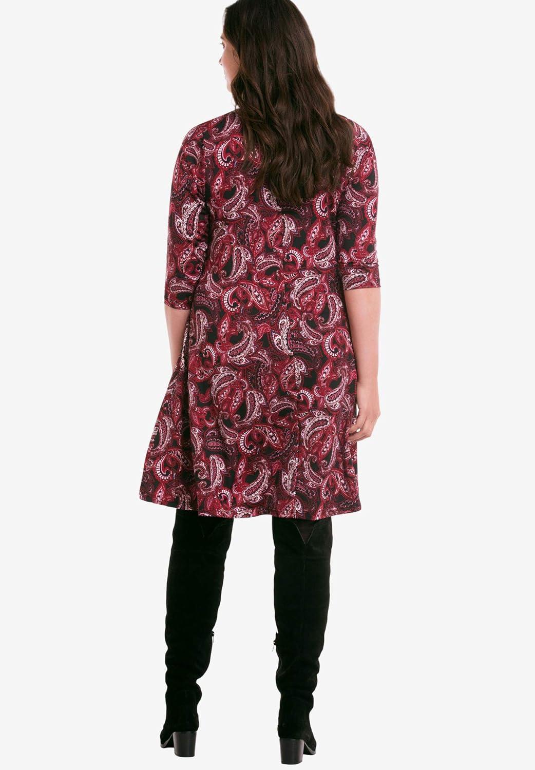 image:imageellos Plus Size Stretch Knit Scoop Neck 34 Sleeve A Line DressSeaside Pink Floral Print