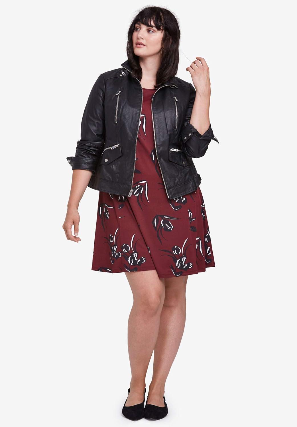 image:imageellos Plus Size Stretch Knit Scoop Neck 34 Sleeve A Line DressSeaside Pink Floral Print