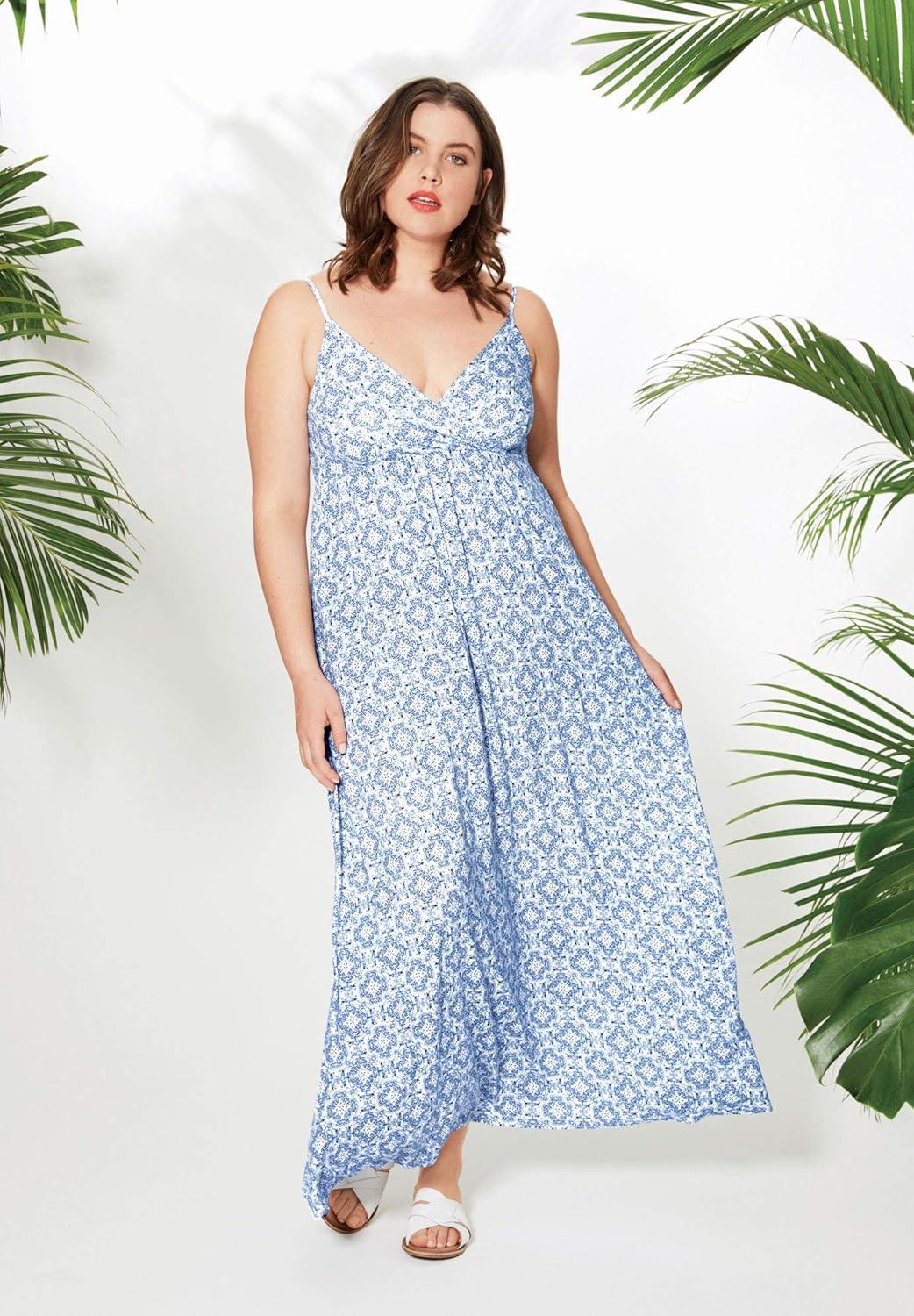 image:imageellos Plus Size Stretch Knit Surplice Tank Maxi DressBlack