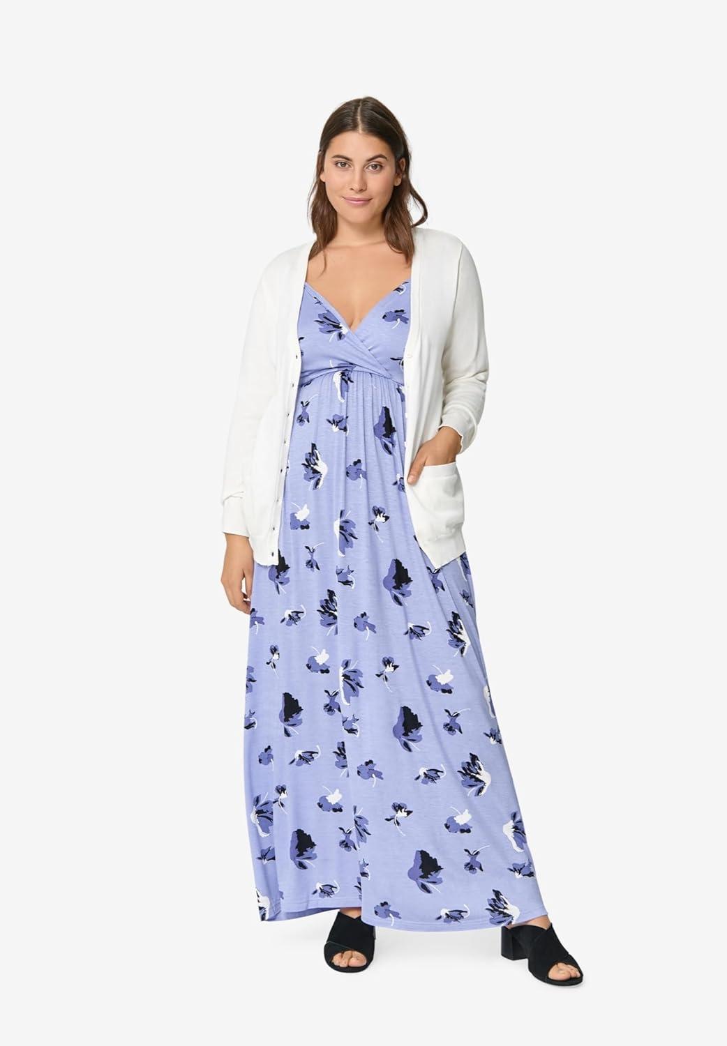 image:imageellos Plus Size Stretch Knit Surplice Tank Maxi DressBlack