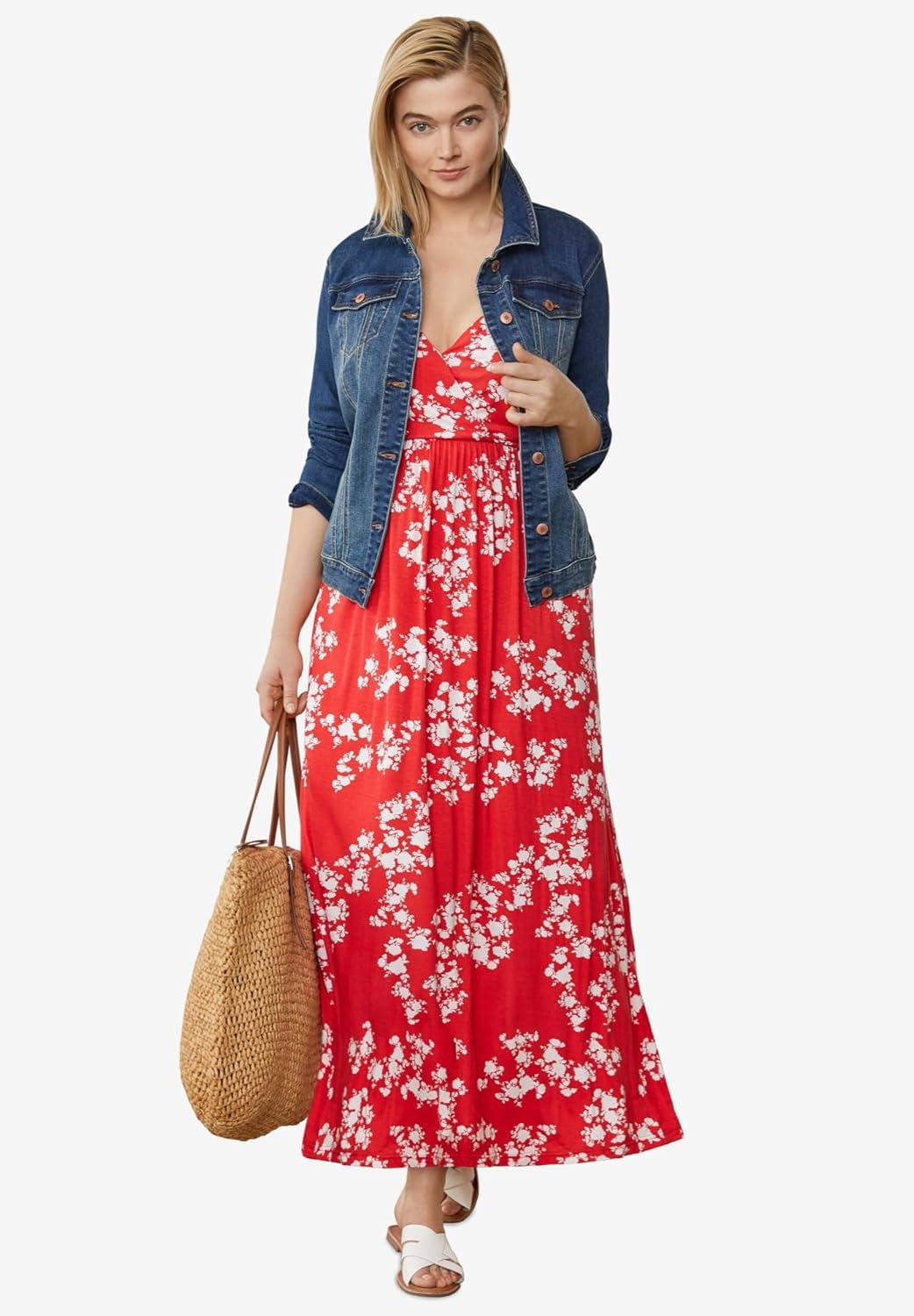 image:imageellos Plus Size Stretch Knit Surplice Tank Maxi DressBlack
