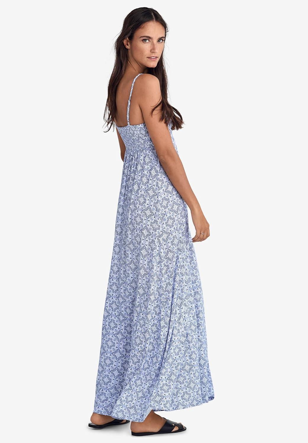 image:imageellos Plus Size Stretch Knit Surplice Tank Maxi DressTropical Green White Print