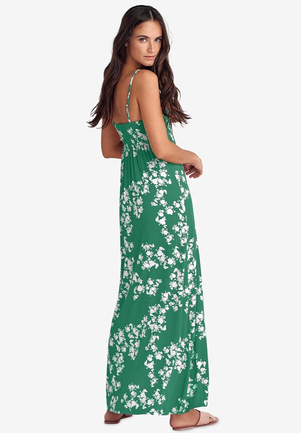 image:imageellos Plus Size Stretch Knit Surplice Tank Maxi DressTropical Green White Print