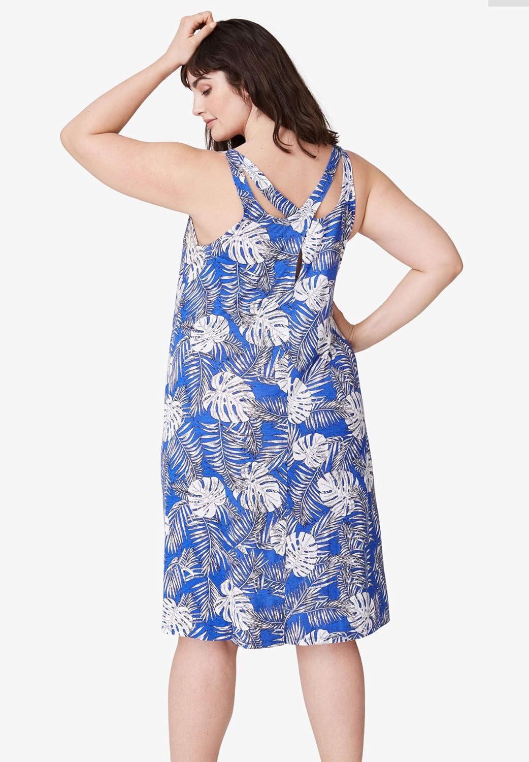 image:imageellos Plus Size Stretch Knit Tank Crossover Back A Line DressRuby Red Print