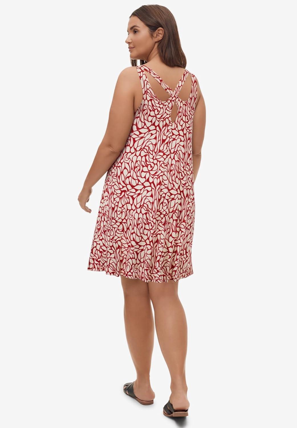 image:imageellos Plus Size Stretch Knit Tank Crossover Back A Line DressRuby Red Print
