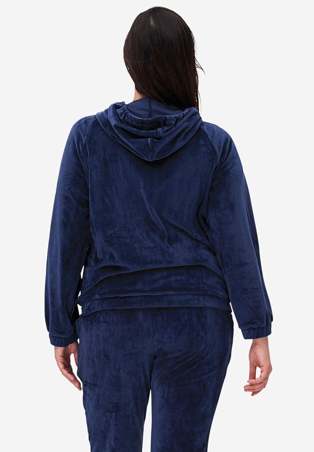 image:imageellos Plus Size Stretch Velour Zip Front Long Sleeve Jacket With HoodFig