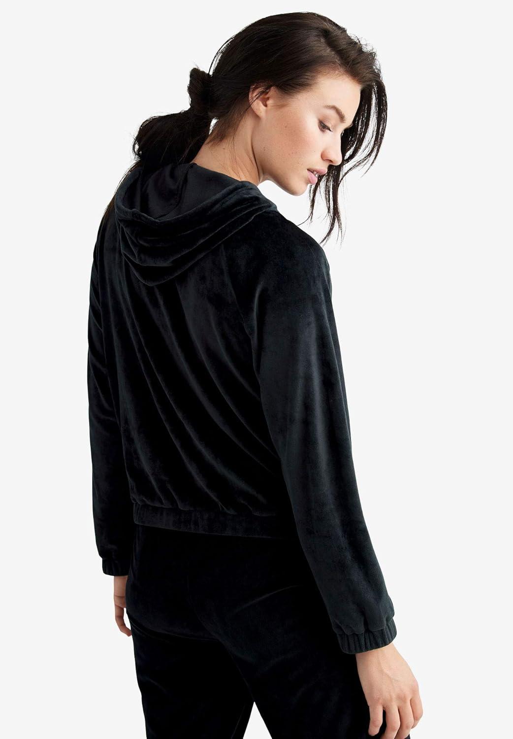 image:imageellos Plus Size Stretch Velour Zip Front Long Sleeve Jacket With HoodFig