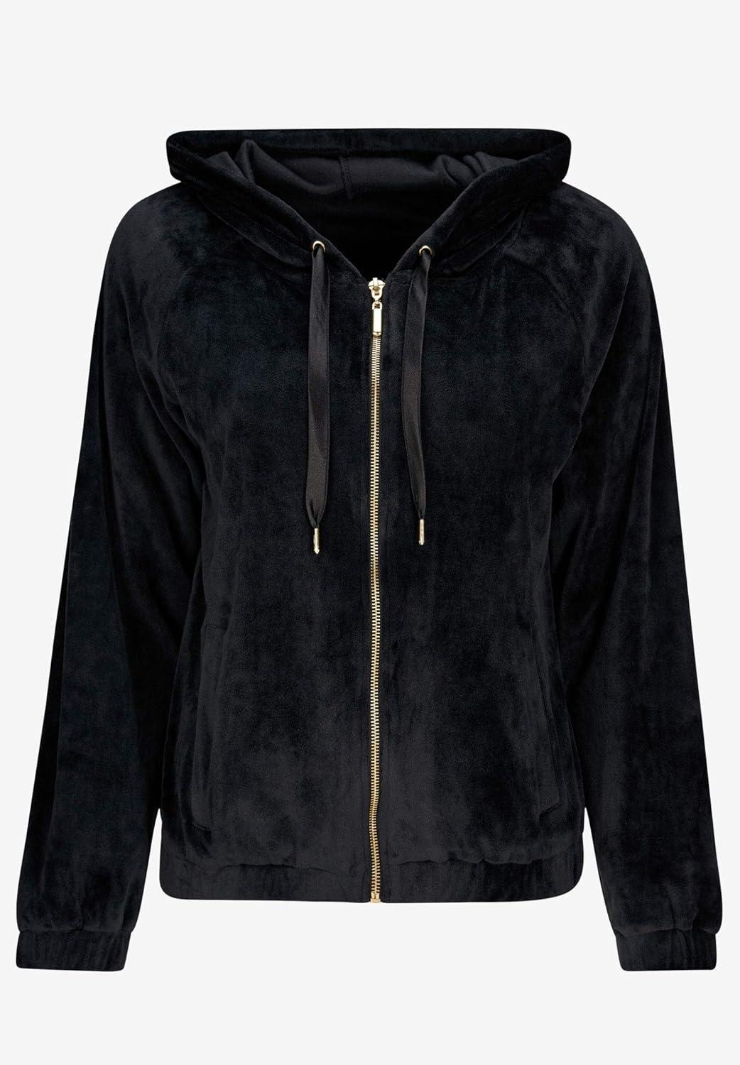 image:imageellos Plus Size Stretch Velour Zip Front Long Sleeve Jacket With HoodFig
