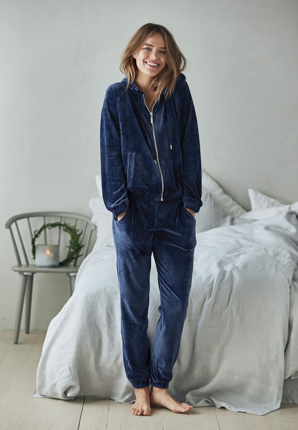 image:imageellos Plus Size Stretch Velour Zip Front Long Sleeve Jacket With HoodPale Indigo
