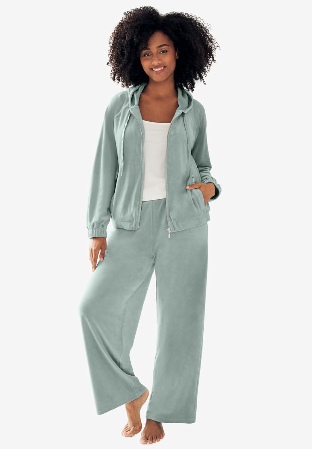 image:imageellos Plus Size Stretch Velour Zip Front Long Sleeve Jacket With HoodPale Indigo