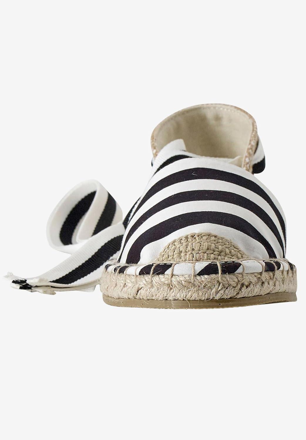 image:imageellos Womens Wide Width LaceUp Flat EspadrillesBlack White Stripe