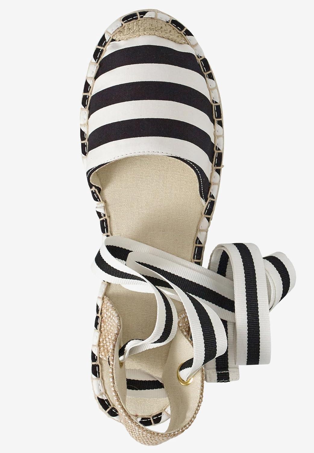 image:imageellos Womens Wide Width LaceUp Flat EspadrillesBlack White Stripe