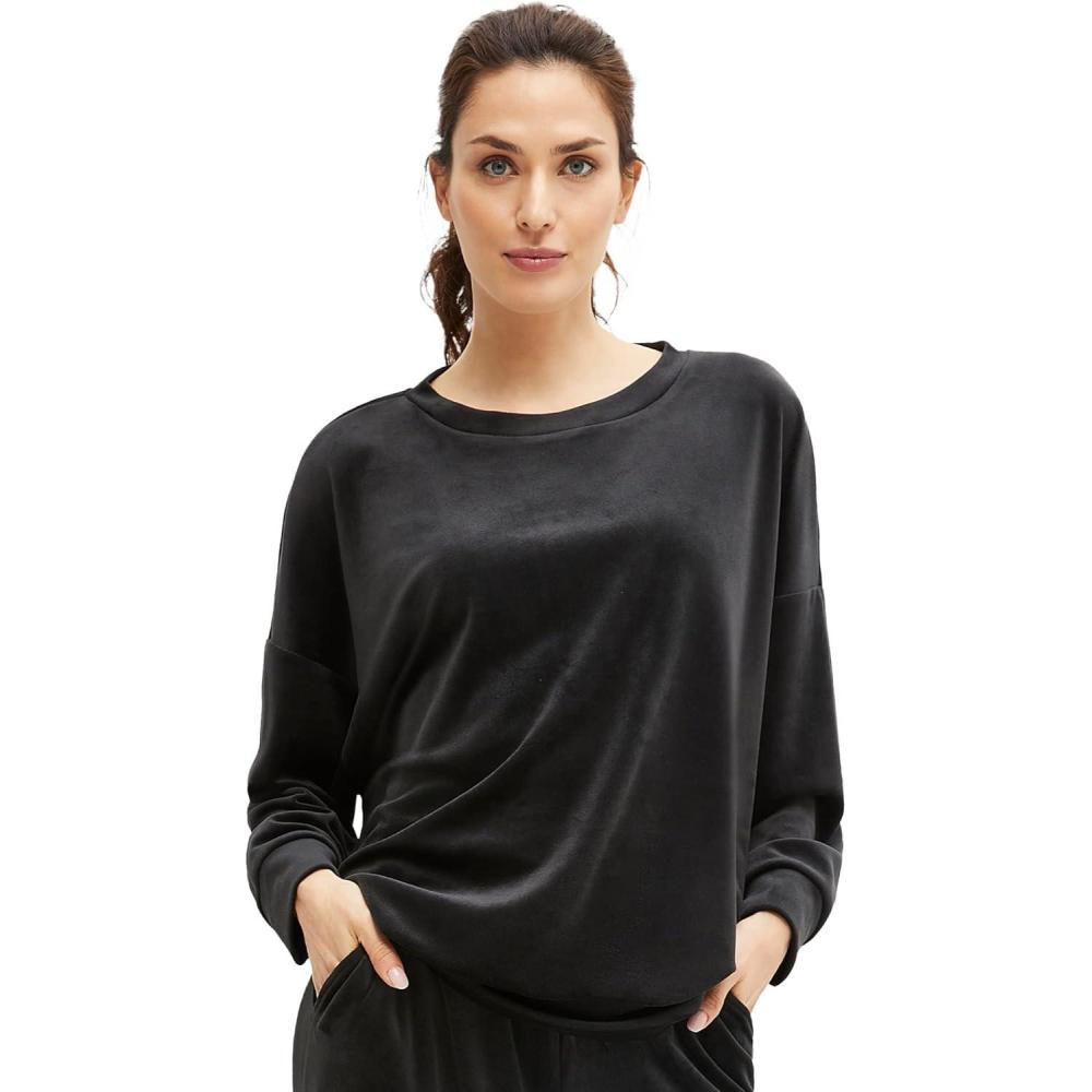 image:imageEllos Plus Size Boxy Velour Lounge SweatshirtBlack