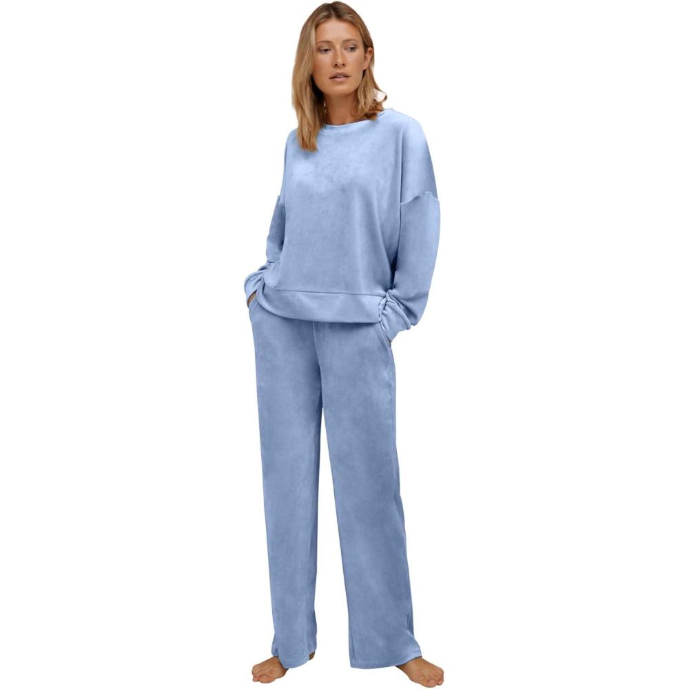 image:imageEllos Plus Size Boxy Velour Lounge SweatshirtPale Indigo