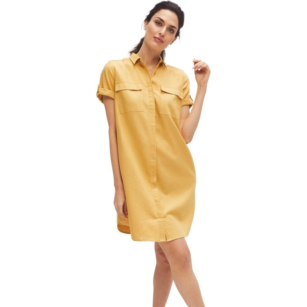 image:imageEllos Plus Size Button Front Linen ShirtdressHoney Spice