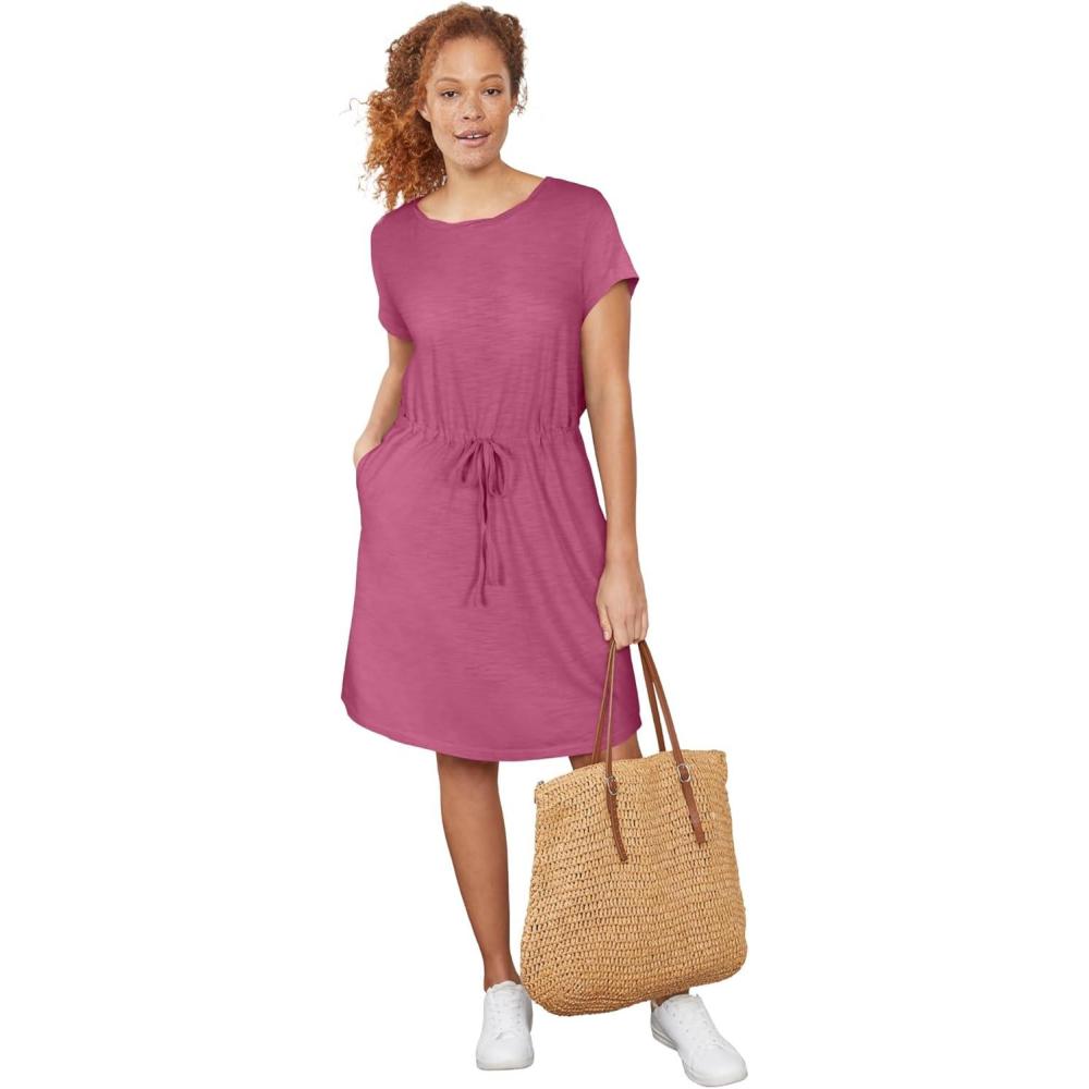 image:imageEllos Plus Size Knit Drawstring DressCherry Glow
