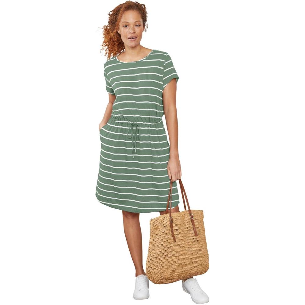 image:imageEllos Plus Size Knit Drawstring DressOlive Drab White Stripe