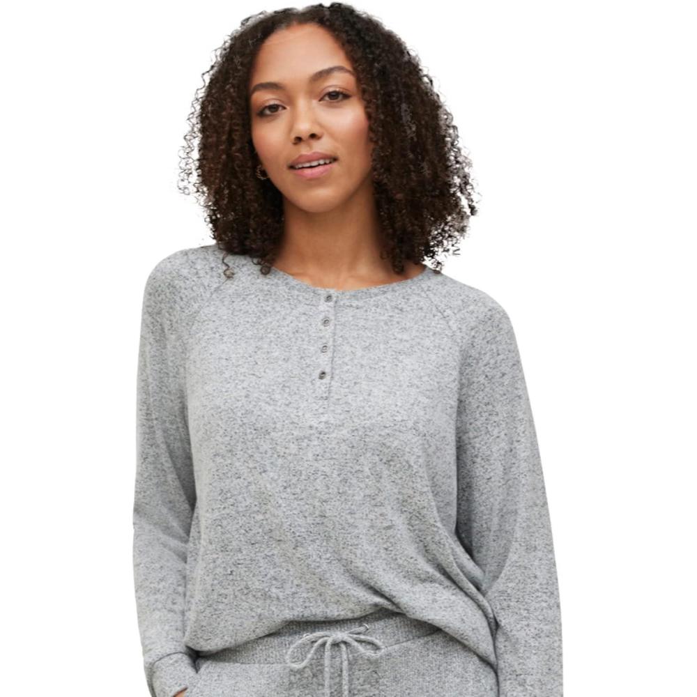 image:imageEllos Plus Size Marled Henley Lounge TopMarled Grey