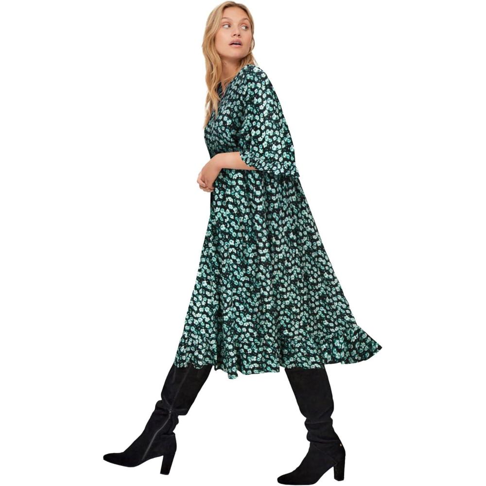 image:imageEllos Plus Size Ruffled Empire DressBlack Green Ditsy Floral