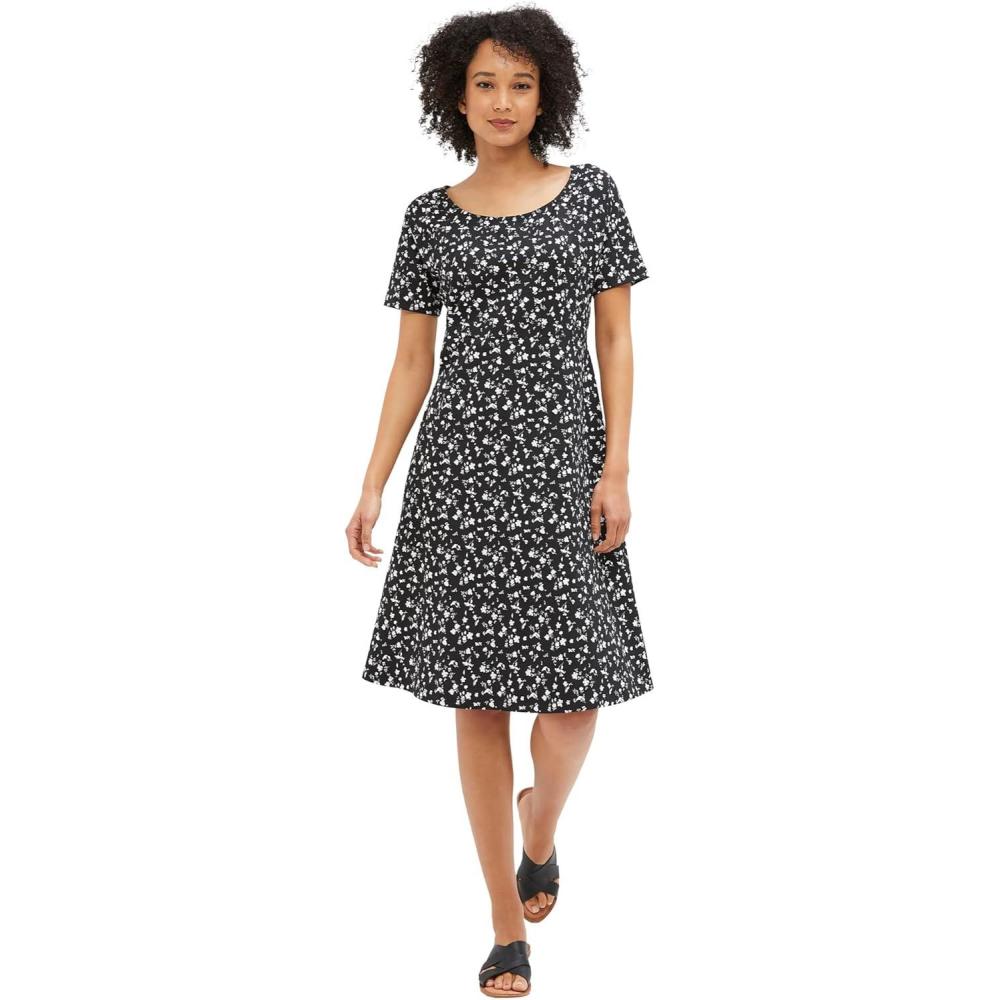 image:imageEllos Plus Size Short Sleeve Fit amp Flare Knit DressBlack White Ditsy