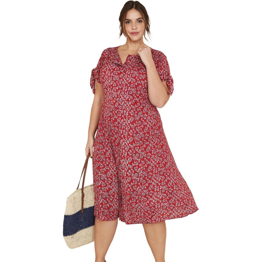 image:imageEllos Plus Size TieSleeve DressClassic Red Floral
