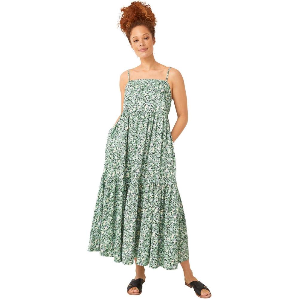 image:imageEllos Plus Size Tiered Cotton Maxi DressIvory Green Ditsy Floral