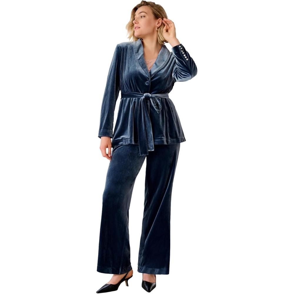 image:imageEllos Plus Size Velvet Belted BlazerDusty Navy