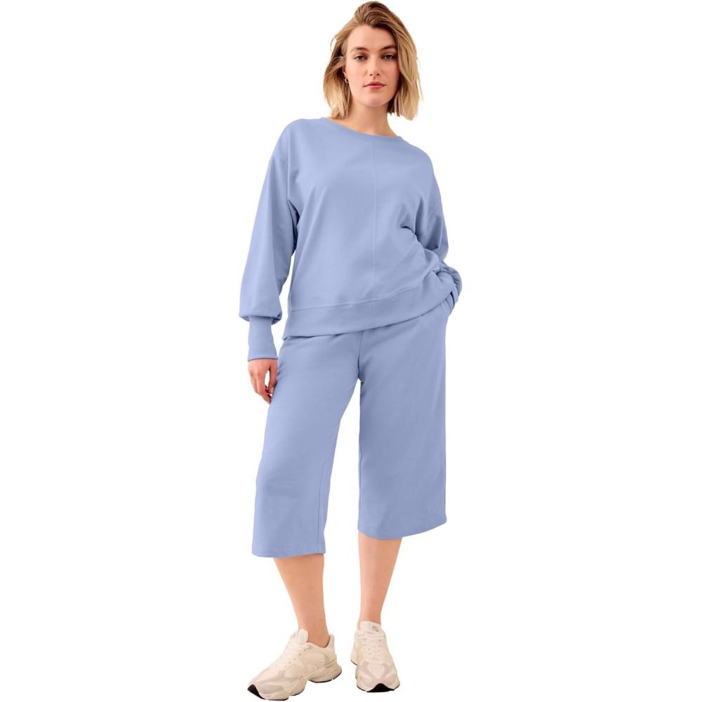 image:imageEllos Plus Size Wide Leg Cropped French Terry SweatpantsPeriwinkle Mist