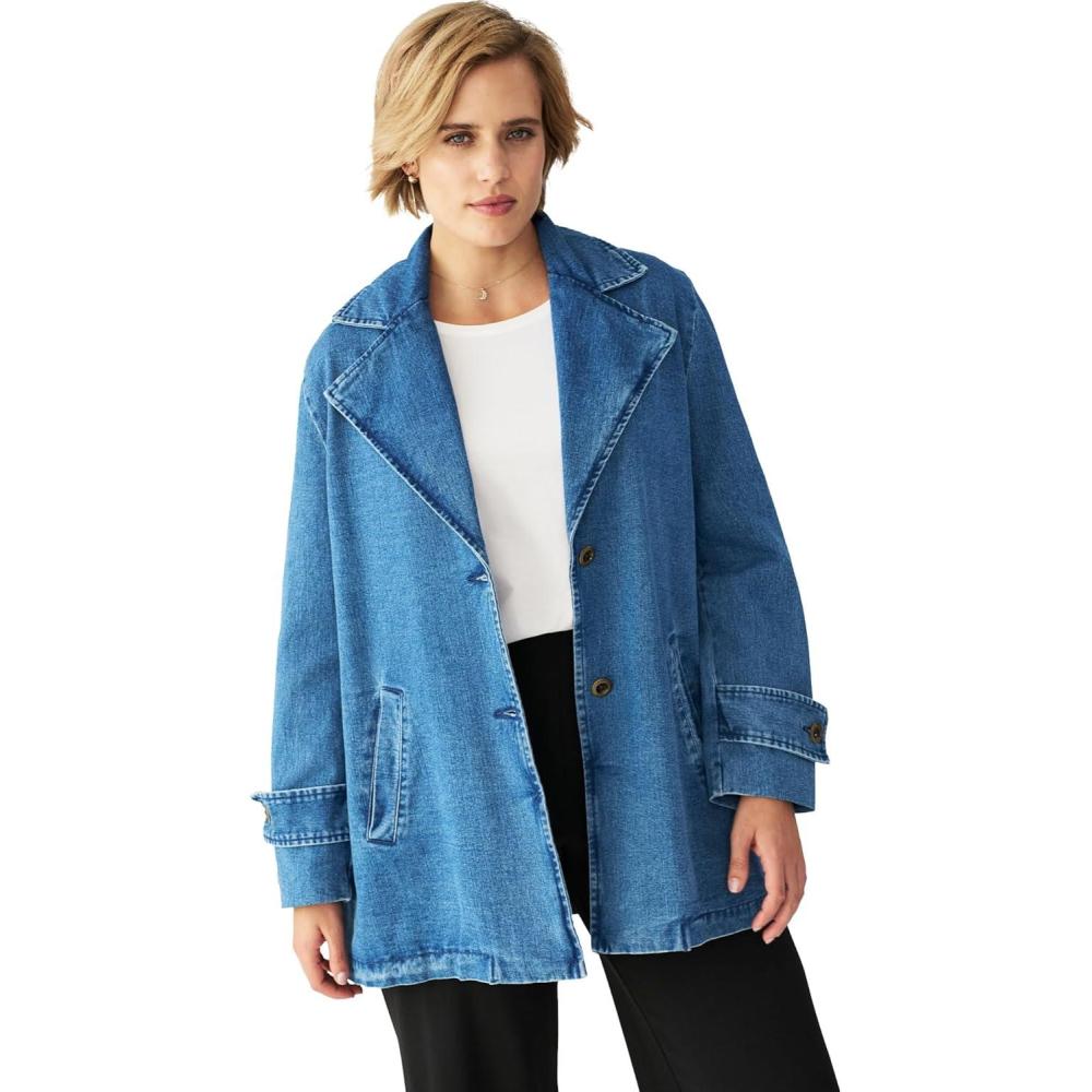 image:imageellos Plus Size Button Front Denim ALine JacketStonewash