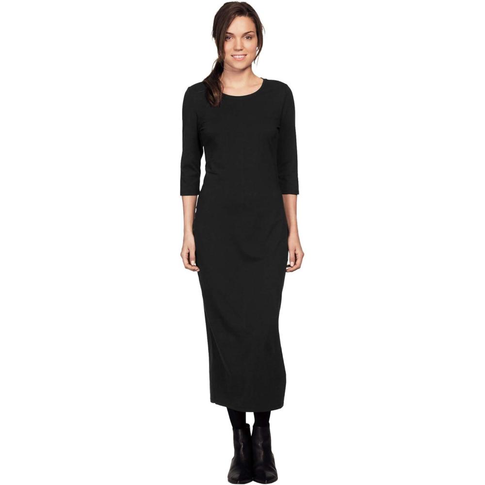 image:imageellos Plus Size Cotton Spandex Crew Neck 34 Sleeve Maxi DressBlack