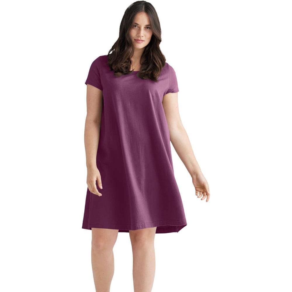 image:imageellos Plus Size Cotton Spandex Scoop Neck Short Sleeve A Line Tee DressFig
