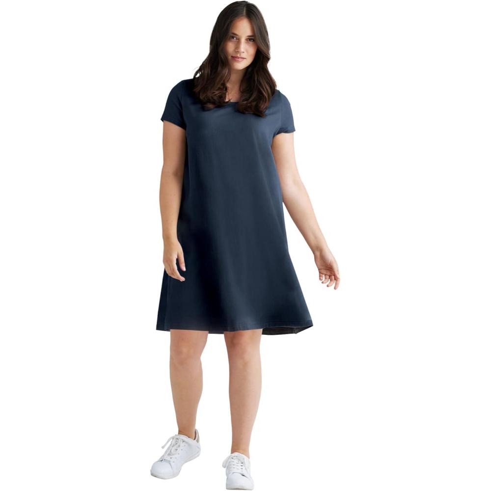 image:imageellos Plus Size Cotton Spandex Scoop Neck Short Sleeve A Line Tee DressNavy