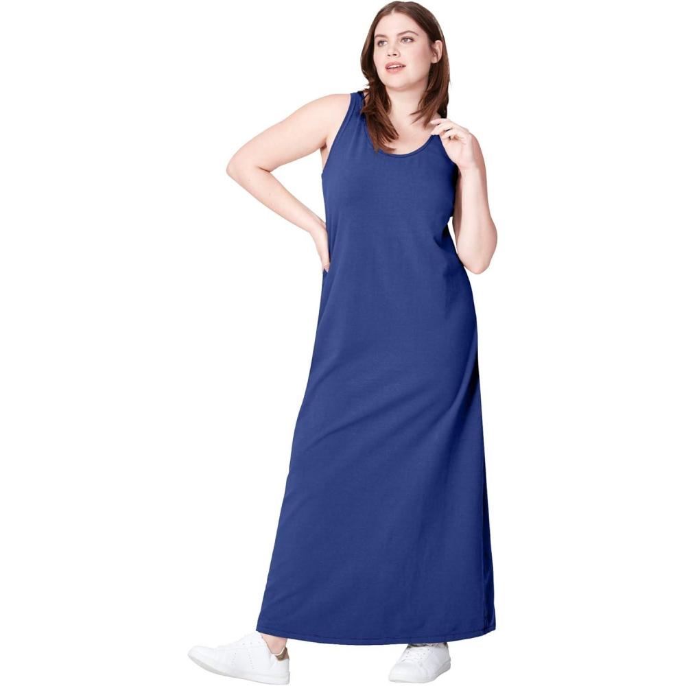 image:imageellos Plus Size Cotton Spandex Scoop Neck Sleeveless A Line Maxi DressRich Indigo