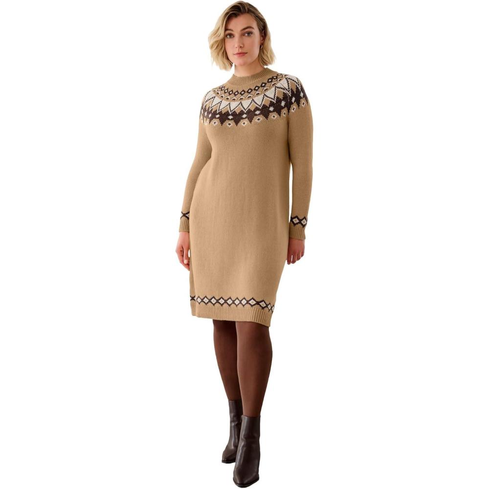 image:imageellos Plus Size Fair Isle Sweater DressSoft Camel Fair Isle
